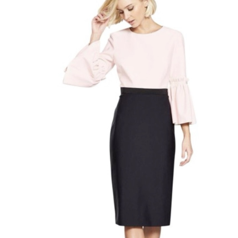 TED BAKER LIMLIIA BELL SLEEVE PIN STRIPED DRESS SIZE 8 US OR 3 TED